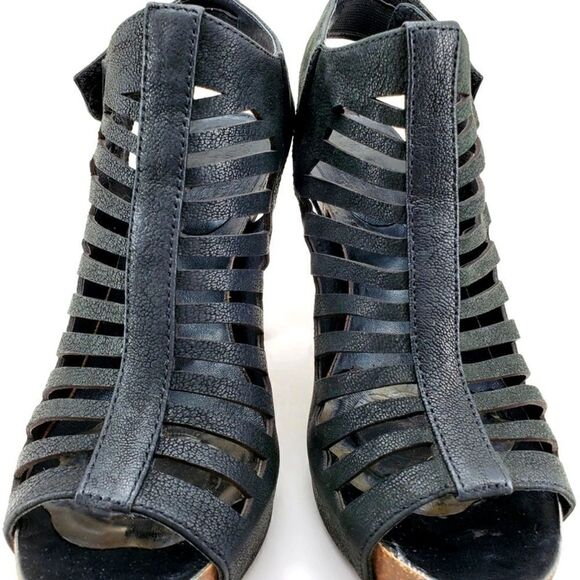 Vince Camuto Black Nubuck Leather Caged Open-Toe Sling-Back High Heel Sandals - Picture 7 of 15